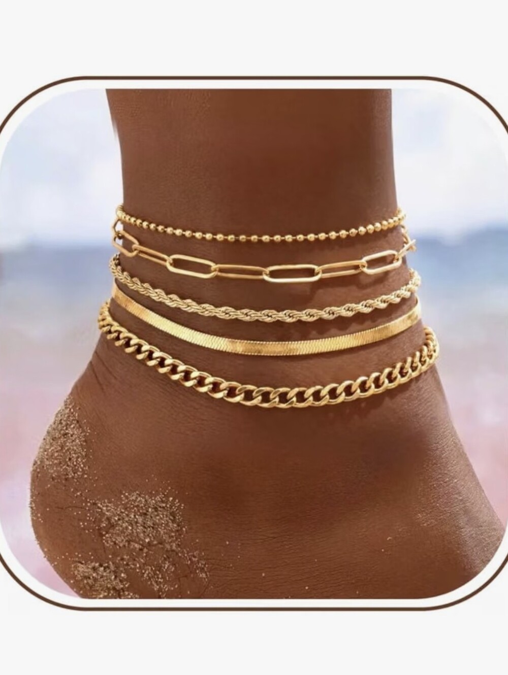 5 Pc Gold Anklet Set - Picture 2 of 9
